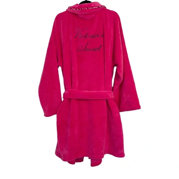 NWOT Victoria’s Secret Short Cozy Robe Hot Pink Sz XL/XXL Plush Logo Back